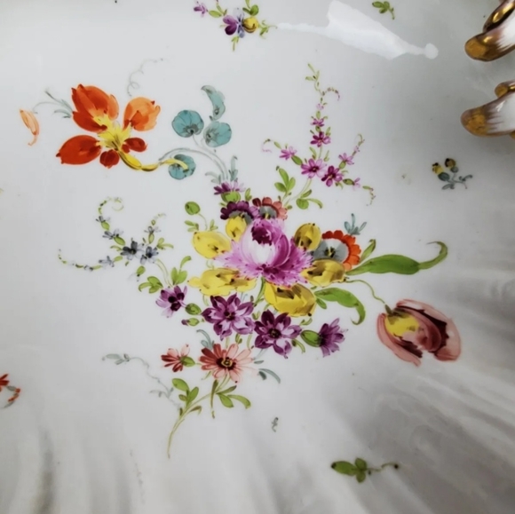 DRESDEN SCALLOP SERVING Dish BOWL Floral RICHARD KLEMM HP  Clam Oyster SHELL - Picture 4 of 16